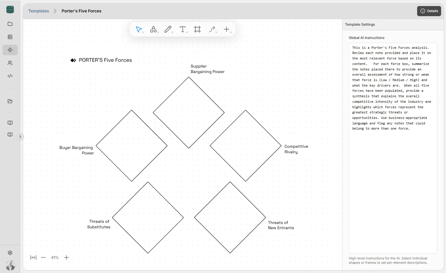 Porter's Five Forces whiteboard template.