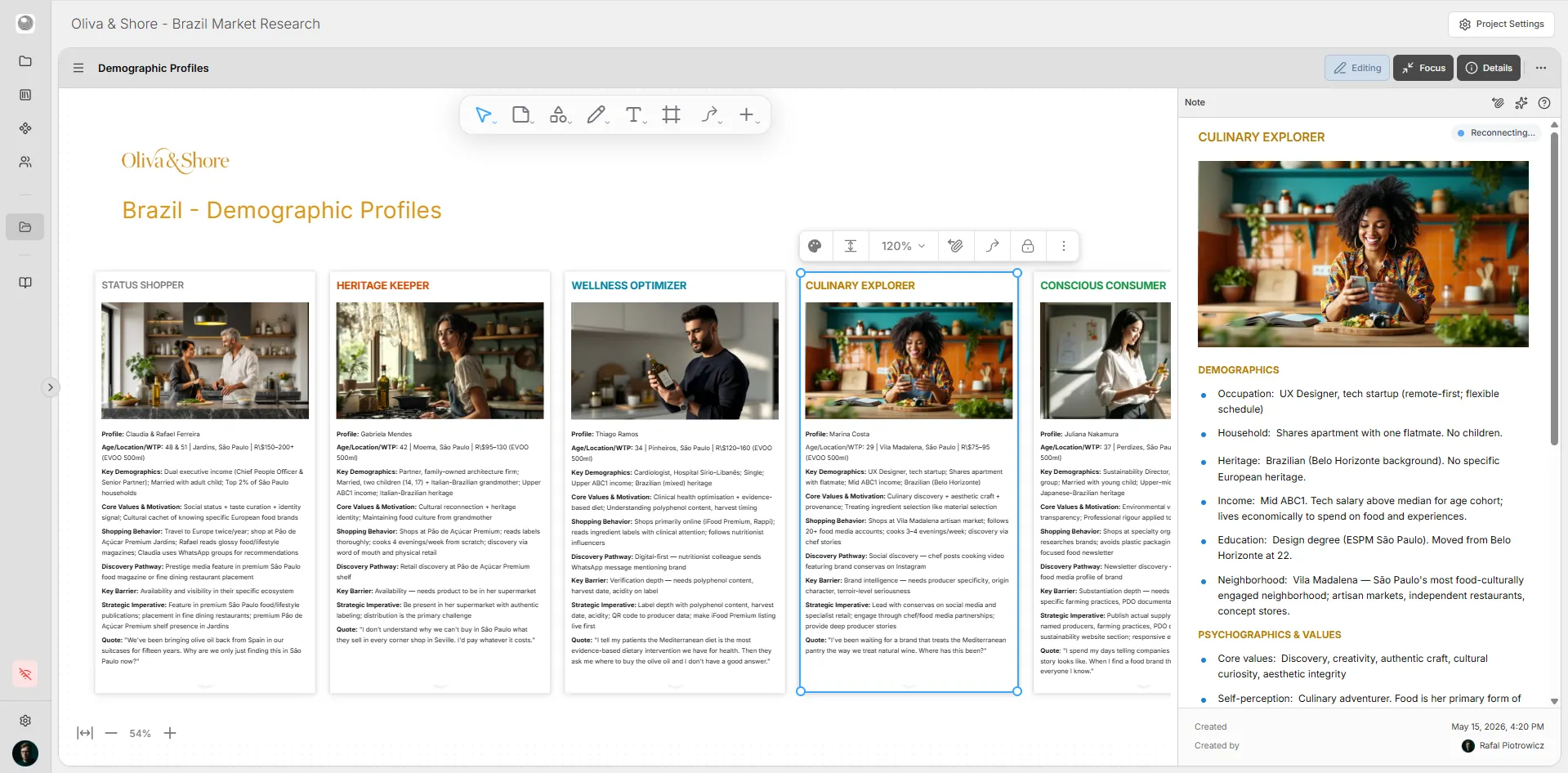 Demographic profiles whiteboard — a partner's research delivered into the client's workspace.