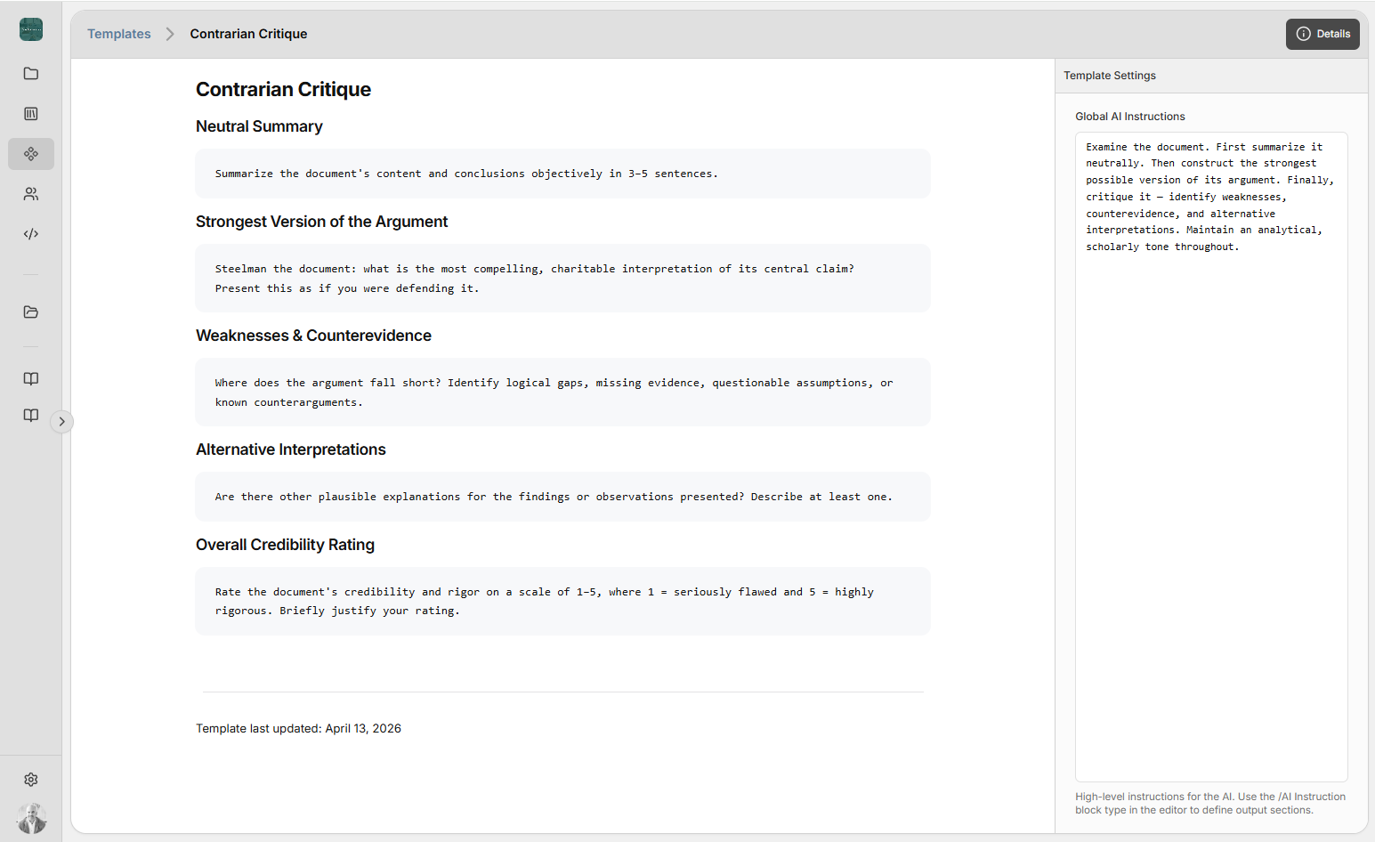 Contrarian Critique document template.
