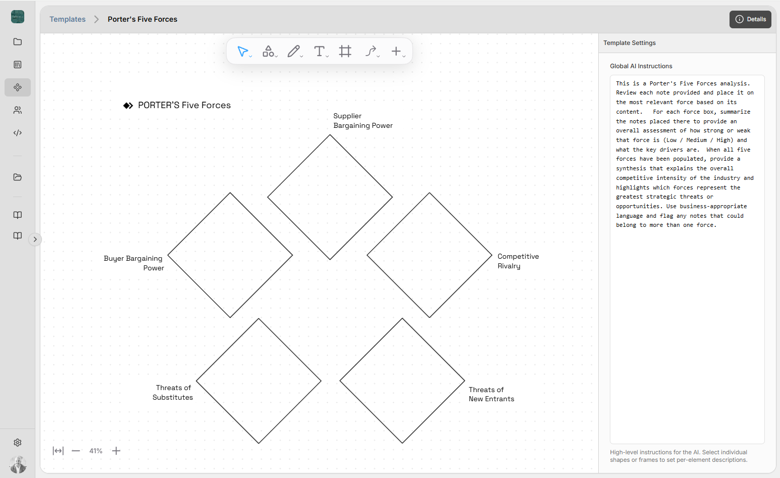 Porter's Five Forces whiteboard template.